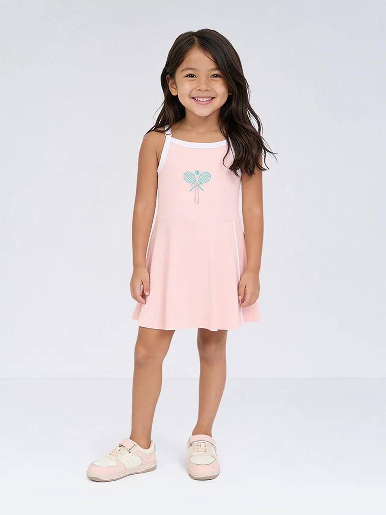 Kids Girls Pink Tennis-Theme Cotton-Blend A-Line Dress